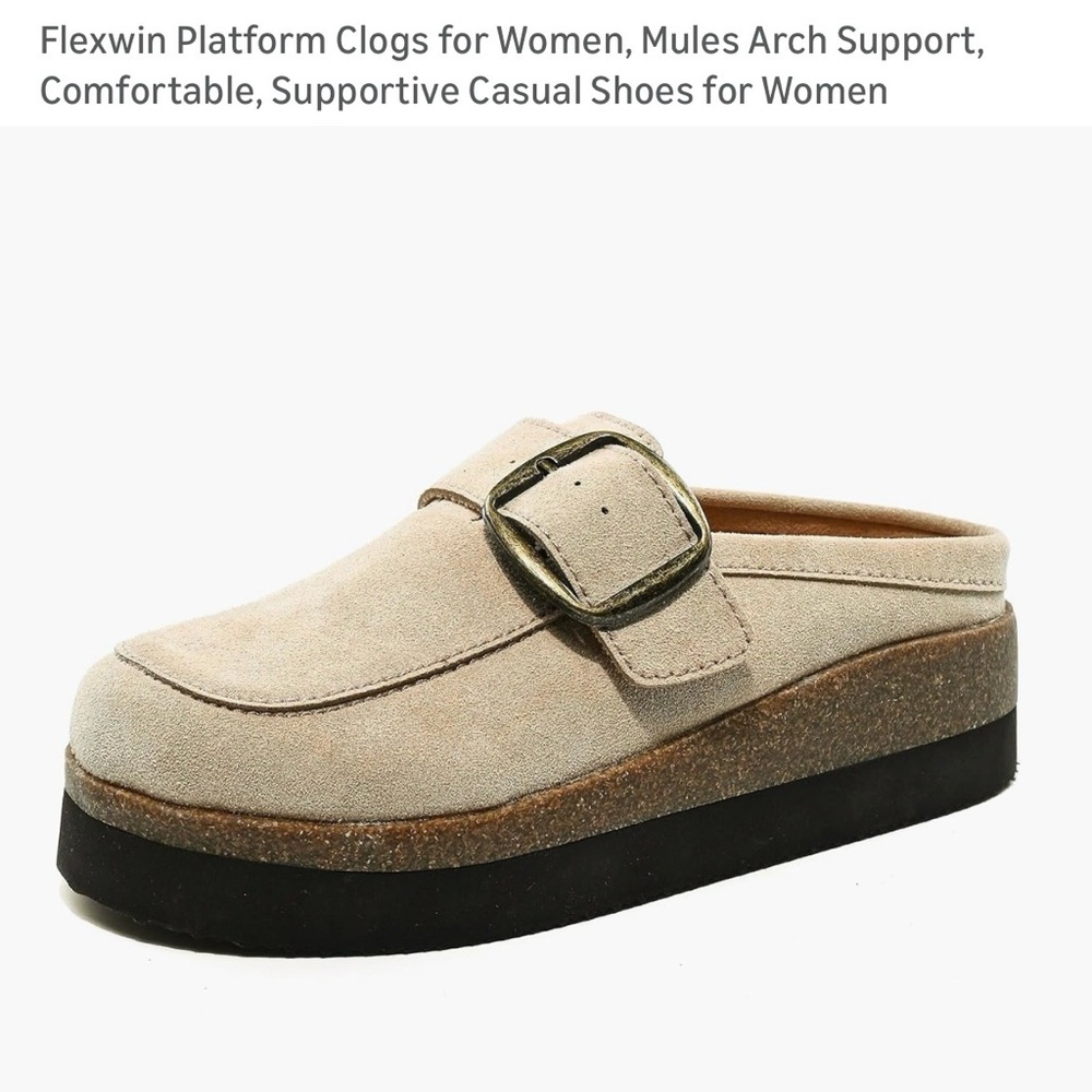 Women's Cream Platform Clog with Buckle